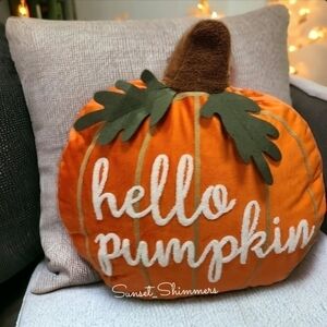 Halloween Thanksgiving 3D Embroidered Hello Pumpkin Fall Throw Pillow Decor NEW